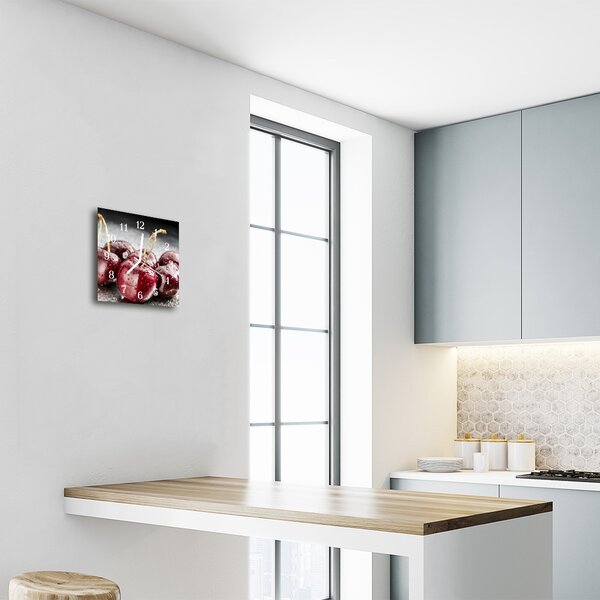 Ceas de perete din sticla pătrat Cherry Red Fructe