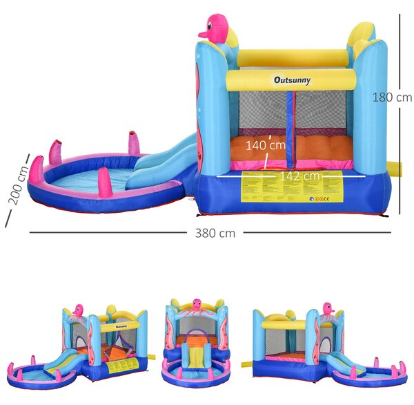 Outsunny Castel Gonflabil cu Trambulină și Tobogan, pentru Copii 3-12 Ani, 380x200x180cm, Multicolor | Aosom Romania