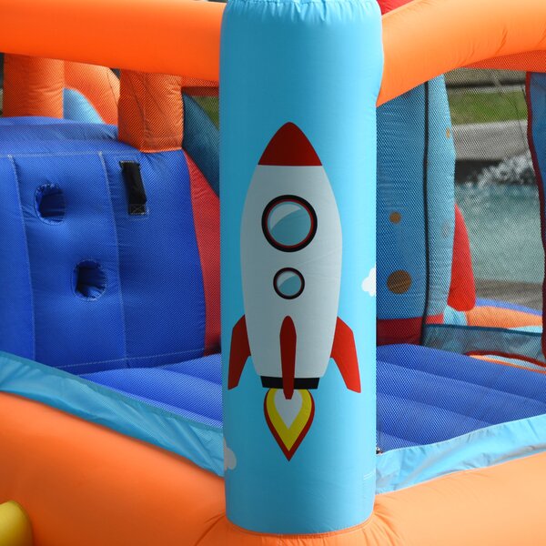 Outsunny Castel Gonflabil pentru Copii Piscina cu Tobogan si Trambulina, Pompa Electrica, 370x270x185cm, Multicolor | Aosom Romania