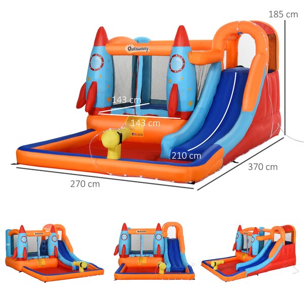 Outsunny Castel Gonflabil pentru Copii Piscina cu Tobogan si Trambulina, Pompa Electrica, 370x270x185cm, Multicolor | Aosom Romania
