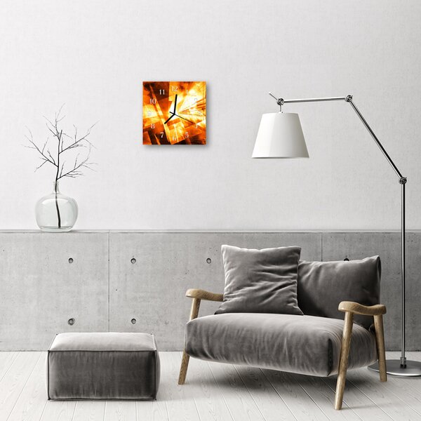Ceas de perete din sticla pătrat Abstract Art Orange
