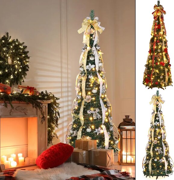 Merrypine™ Pom De Crăciun Pliabil Pre-decorat, Argintiu
