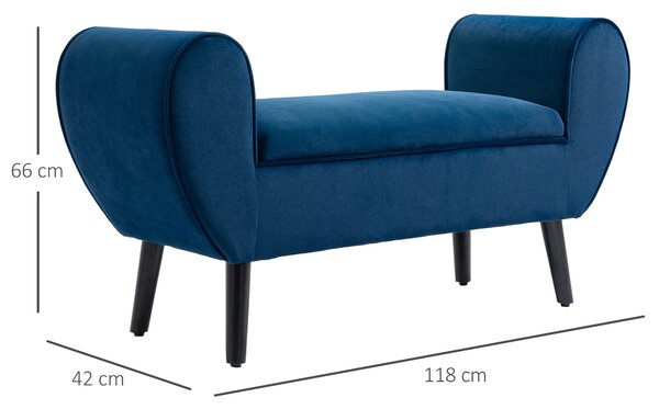 Banca Depozitare Capitonata HOMCOM, Banca Capatul patului din Tesatura Catifelata cu Cotiere, 118x42x66cm, Albastru inchis | Aosom Romania