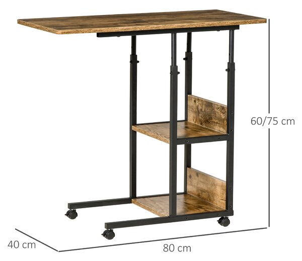 HOMCOM Măsuță de Sufragerie Noptieră Reglabilă în Înălțime Design Rustic Maro | Aosom Romania