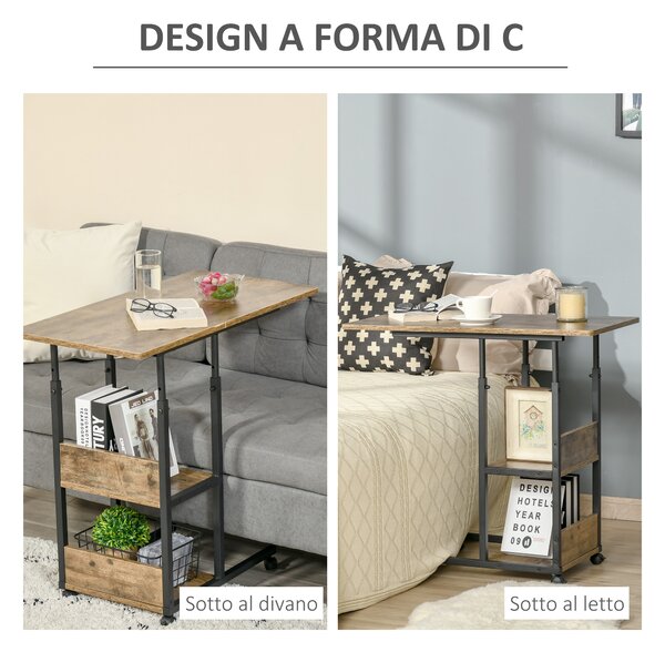 HOMCOM Măsuță de Sufragerie Noptieră Reglabilă în Înălțime Design Rustic Maro | Aosom Romania
