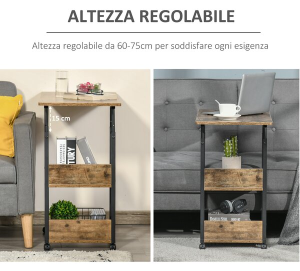 HOMCOM Măsuță de Sufragerie Noptieră Reglabilă în Înălțime Design Rustic Maro | Aosom Romania