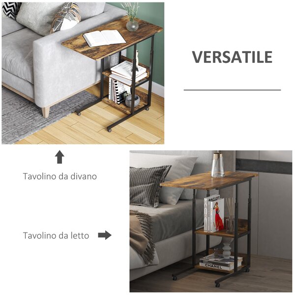 HOMCOM Măsuță de Sufragerie Noptieră Reglabilă în Înălțime Design Rustic Maro | Aosom Romania