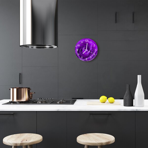 Ceas de perete din sticla rotund Rose Flori & Plante Purple