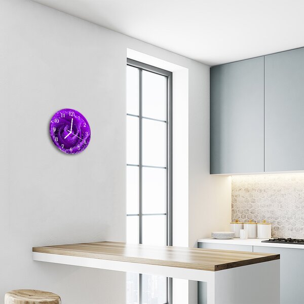 Ceas de perete din sticla rotund Rose Flori & Plante Purple