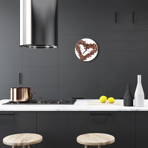 Ceas de perete din sticla rotund Boabe de cafea Bucătărie Brun