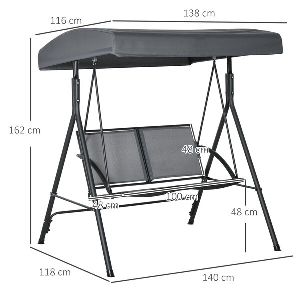 Outsunny Balansoar cu 2 Locuri de Gradina pentru Exterior cu Baldachin Reglabil si Sezuta din Textilen, 140x118x162cm Gri | Aosom Romania