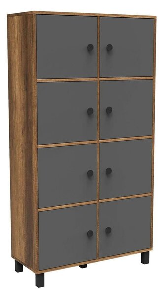 Dulap MN06-BA, nuc/gri, PAL melaminat/metal, cu 8 usi, 96x40x179 cm