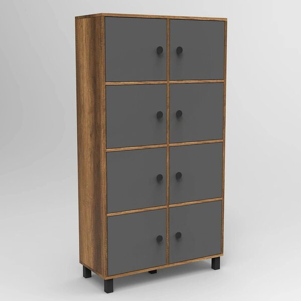 Dulap MN06-BA, nuc/gri, PAL melaminat/metal, cu 8 usi, 96x40x179 cm