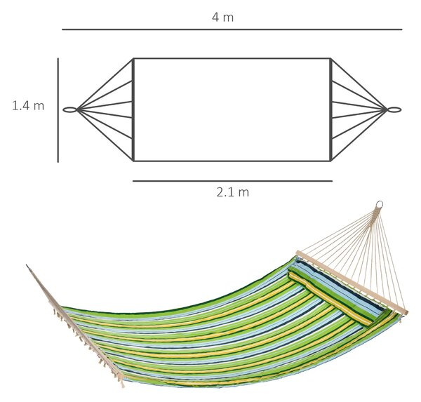 Outsunny Hamac de Grădina pentru Relaxare, 1-2 Persoane, din Bumbac și Poliester, cu Pernă Detașabilă, 400x140 cm | Aosom Romania