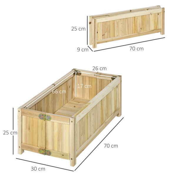 Outsunny Jardinieră Pliabilă Lemn pentru Exterior, Etanșă cu Bază Drenaj, 70x30x25 cm | Aosom Romania
