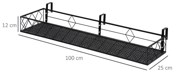 Jardiniera de Exterior Outsunny cu Carlige pentru Balustrada, Suport Ghivece pentru Balcon si Terasa din Metal, 100x31x12cm, Negru | Aosom Romania
