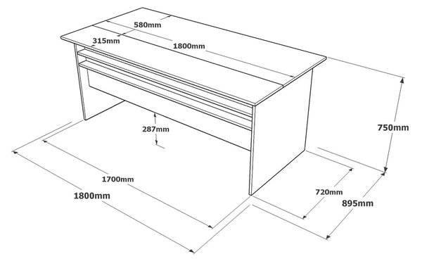 Masa birou gri/nuc VS1 - CGA, PAL melaminat/metal, 180x90x75 cm