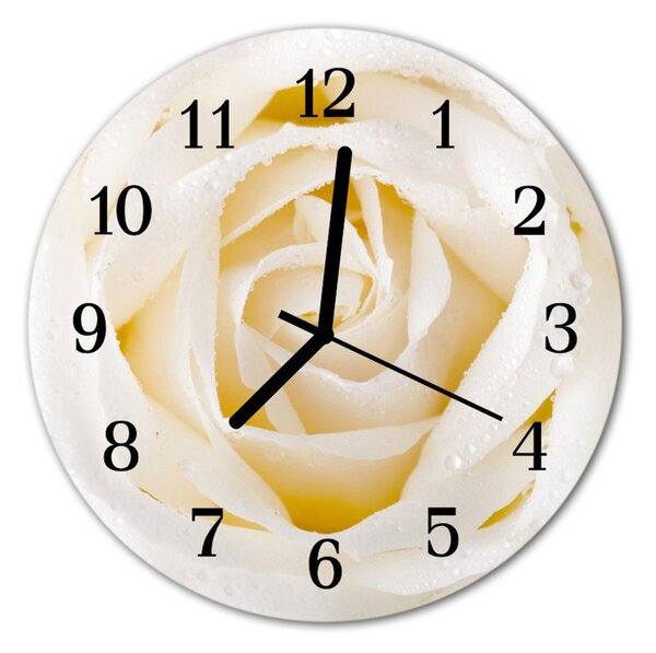 Ceas de perete din sticla rotund Rose Flori & Plante Bej