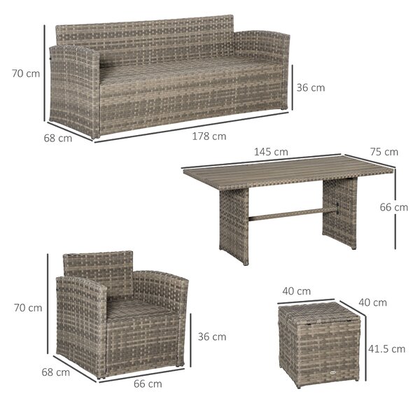 Outsunny Set Complet Mobila de Gradina, 6 Piese din Ratan PE, Include Perne Moi, Gri, Design Elegant pentru Exterior | Aosom Romania