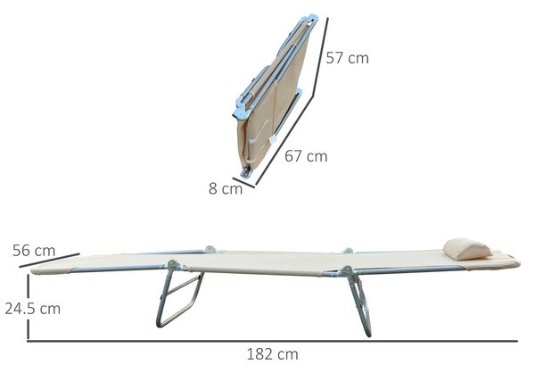 Outsunny Set de 2 Șezlonguri Pliabile pentru Plajă cu Spătar Rabatabil pe 4 Niveluri, Șezlong de Grădină, 137x56x82 cm, Bej | Aosom Romania