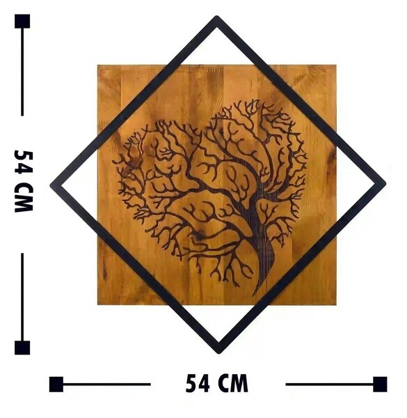 Decoratiune perete TREE 2, nuc/negru, lemn/metal, 54x54 cm