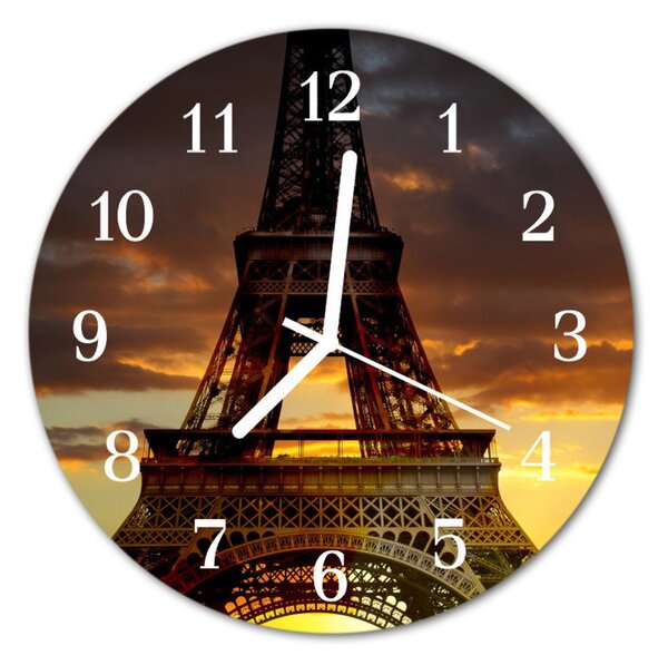 Ceas de perete din sticla rotund Turnul Eiffel din Paris Oraș multi-colorat