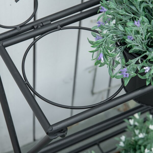 Outsunny Suport Metalic Pliabil pentru Plante, 3 Ghivece Incluse, Design Compact, 47x37x78.5 cm, Negru | Aosom Romania