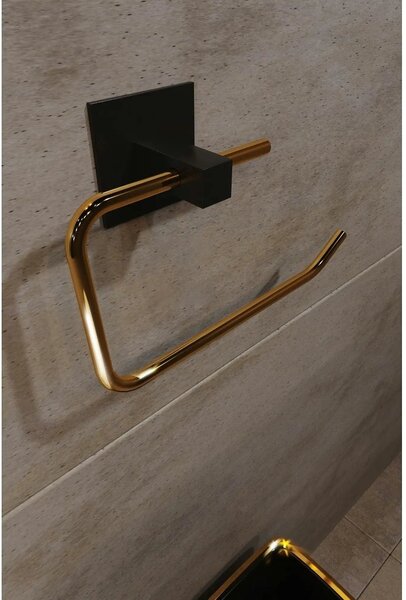 Suport hartie igienica 498HFT1118, negru/auriu, metal, 8x5x16 cm