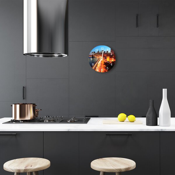 Ceas de perete din sticla rotund Skyline Orange City