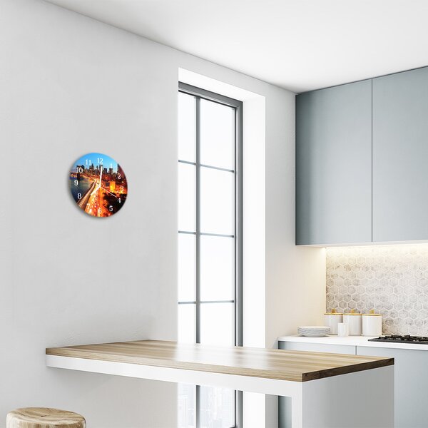 Ceas de perete din sticla rotund Skyline Orange City