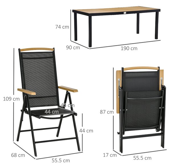Set 7 Piese Mobilier de Gradina cu Masa Dreptunghiulara Outsunny, Negru | Aosom Romania