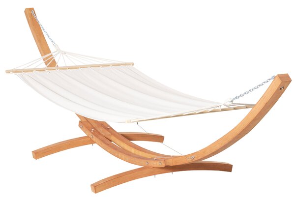 Hamac Outsunny cu Suport din Lemn si Bumbac, Hamac de Gradina pentru alte Spatii Exterioare, 392x120x102cm, Alb | Aosom Romania