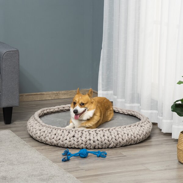 PawHut Culcuș Confortabil pentru Pisici și Câini, Rotund cu Margini Înalte, Pernă Catifelată, Dimensiuni Φ93x15cm, Gri | Aosom România