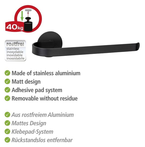 Suport pentru prosoape negru mat autoadeziv din metal Bivio – Wenko