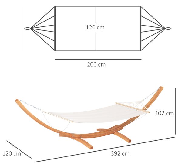 Hamac Outsunny cu Suport din Lemn si Bumbac, Hamac de Gradina pentru alte Spatii Exterioare, 392x120x102cm, Alb | Aosom Romania