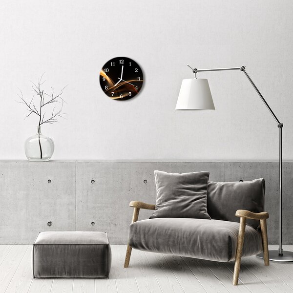 Ceas de perete din sticla rotund Abstract Lines Art aur, negru
