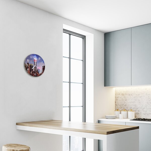 Ceas de perete din sticla rotund Skyline orașului Multi-colorat