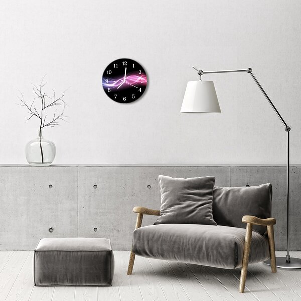 Ceas de perete din sticla rotund Abstract Lines Art violet, negru