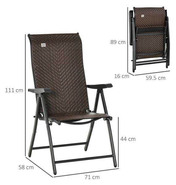 Outsunny Set Mobilier de Grădină 2 Scaune Pliabile din Ratan și Oțel cu Spătar Reglabil pentru Terasă, Balcon, 71x58x111 cm, Negru | Aosom Romania