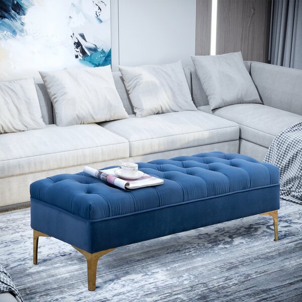 HOMCOM Bancă Hol, Bancă la Capătul Patului din Catifea Albastru Închis, Design Modern cu Picioare Metalice Aurii, 118x45x42cm | Aosom Romania