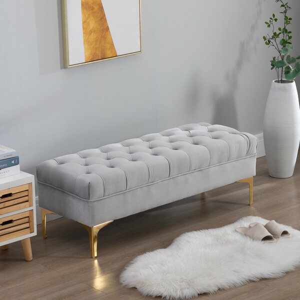 HOMCOM Banca Hol din Tesatura Catifelata, Picioruse Metalice, Banca Capitonata la capatul Patului Gri, 118x45x42cm | Aosom Romania