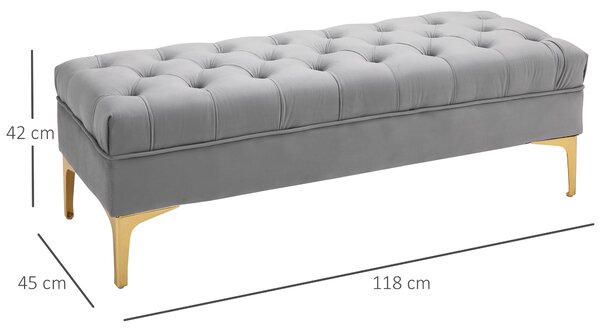 HOMCOM Banca Hol din Tesatura Catifelata, Picioruse Metalice, Banca Capitonata la capatul Patului Gri, 118x45x42cm | Aosom Romania