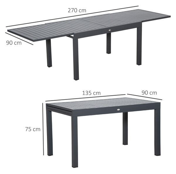 Masa de Gradina Extensibila Outsunny pentru 8-10 Persoane cu Structura din Aluminiu, 135-270x90x75cm, Gri | Aosom Romania