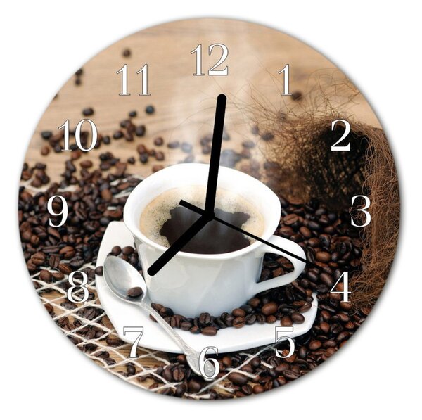 Ceas de perete din sticla rotund Ceașcă de cafea Alimente și băuturi Brown