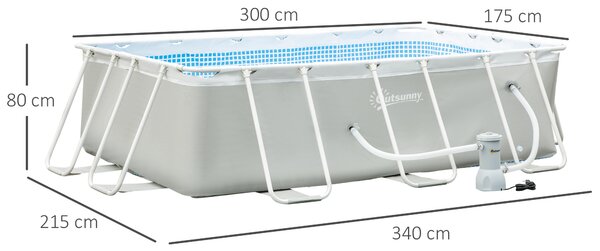Outsunny Piscină Supraterană cu Pompă de Filtrare și Cadru de Oțel 291x190x75cm Gri Rezistentă și Ușor de Asamblat pentru Grădină | Aosom Romania
