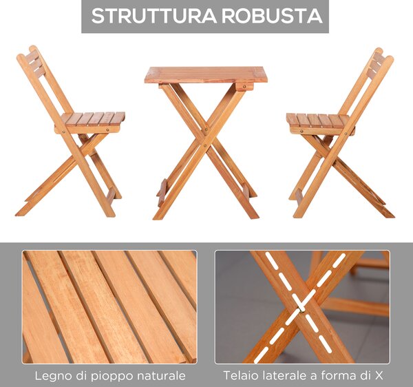 Outsunny Set Mobilier de Grădina din Lemn de Teak, 3 Piese, Masa și Scaune Pliabile, Rezistent la Intemperii, Design Natural | Aosom Romania