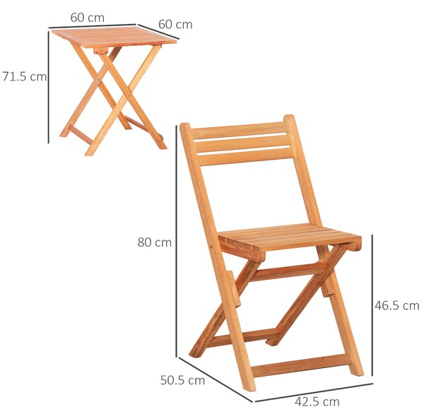 Outsunny Set Mobilier de Grădina din Lemn de Teak, 3 Piese, Masa și Scaune Pliabile, Rezistent la Intemperii, Design Natural | Aosom Romania