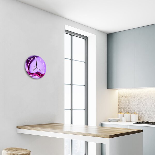 Ceas de perete din sticla rotund Abstract Art Purple