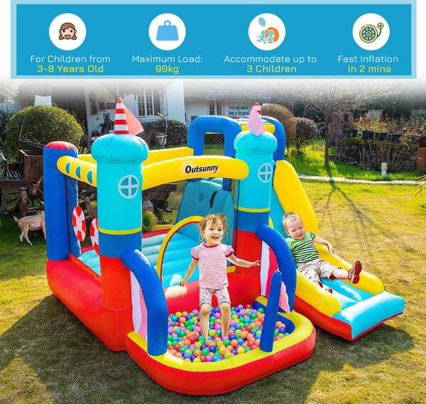 Castel Gonflabil 4 in 1 Outsunny pentru Copii de la 3 la 8 ani cu Tobogan, Trambulina, Piscina si Pompa inclusa, 265x260x200cm | Aosom Romania