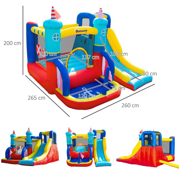 Castel Gonflabil 4 in 1 Outsunny pentru Copii de la 3 la 8 ani cu Tobogan, Trambulina, Piscina si Pompa inclusa, 265x260x200cm | Aosom Romania
